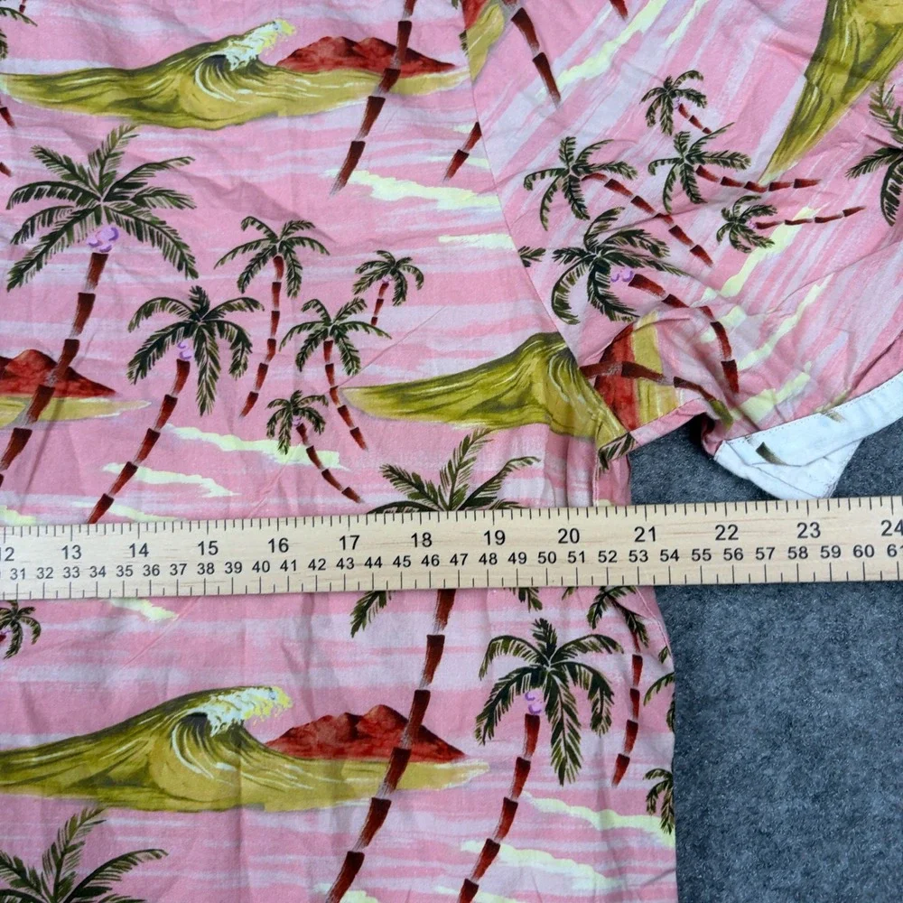 Scotch & Soda Button Up Shirt Mens XL Pink Palm Tree Tropical Wave Surf Print